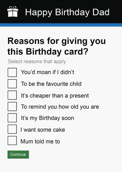 Dad Birthday Card | Cheeky | Funny | Government Gateway Form created by Pottsy Prints