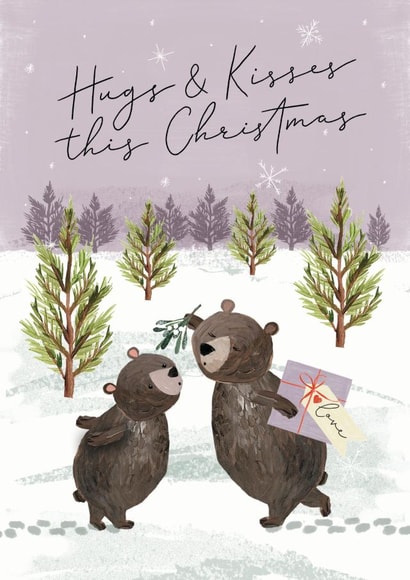 Cute Hugs & Kisses Partner Christmas Card - Two adorable bears kissing created by Making Meadows Ltd