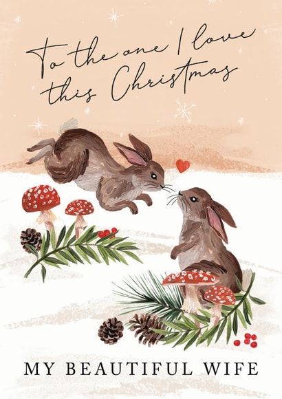 To My Beautiful Wife This Christmas - Cute Rabbits Kissing Christmas Card created by Making Meadows Ltd