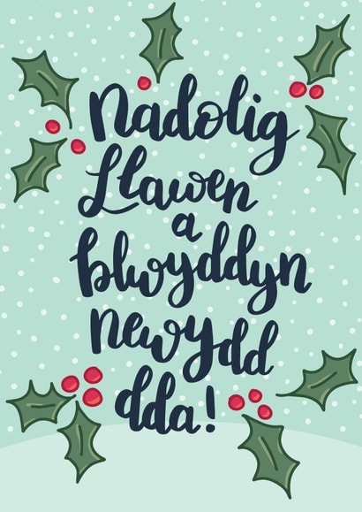 Welsh Christmas Card Nadolig Llawen a Blwyddyn Newydd Dda created by Draenog Design