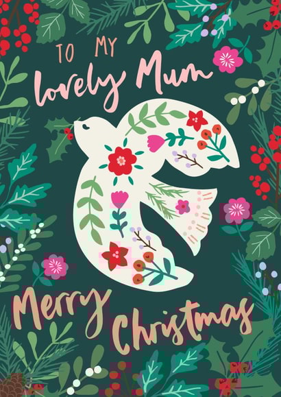Pretty Bird Floral Christmas Card for your Lovely Mum created by Nina Raby - Jones