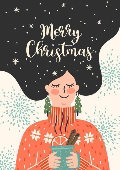 Star Hair Illustrated Woman Cosy Winter Christmas Card created by Flourish Paperworks