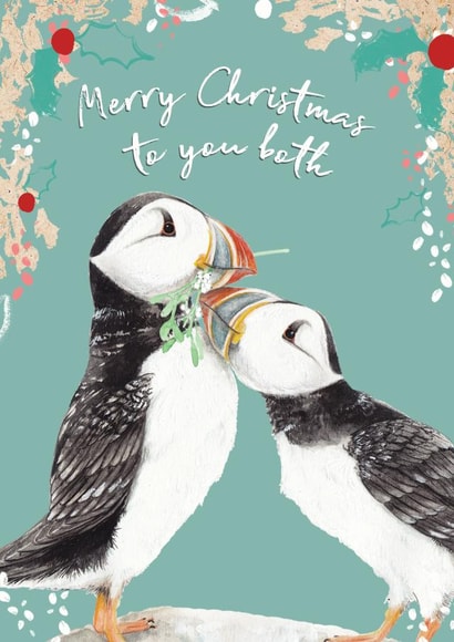 Beautiful Both Of You - Merry Christmas Puffins - Cute Watercolour Wildlife created by Miss Meaney's