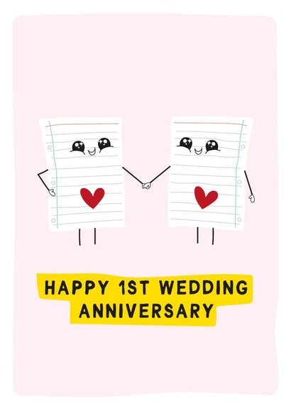 Cute Paper Anniversary Card - 1 Year - Happy 1st Wedding Anniversary created by Gem Draws Stuff