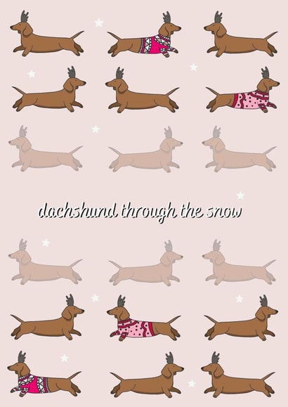 Cute Christmas Card for Dog Lovers - Dog and Stars - Dachshund Through The Snow created by girlinmind