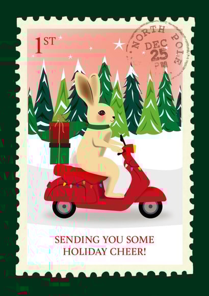 Holiday Rabbit Card – Vintage Stamp – Sending you some Holiday Cheer! created by TRICIA O