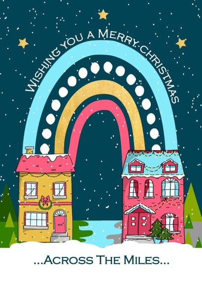 Cute Rainbow Christmas Card - Wishing You a Merry Christmas Across the Miles created by Little Silverleaf