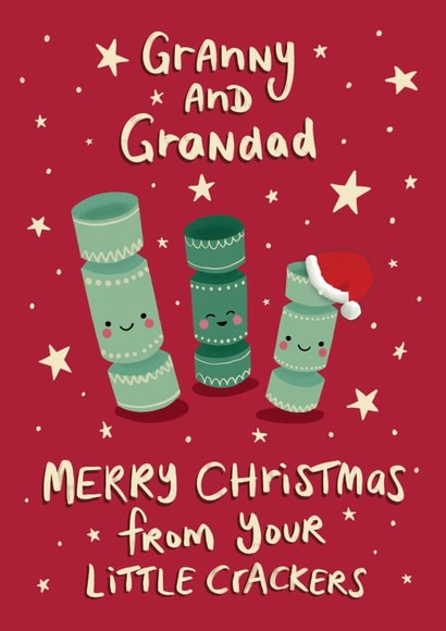 Cute Christmas Card for Granny and Grandad from grand kids Three Little Crackers created by Tilly Bean Loves