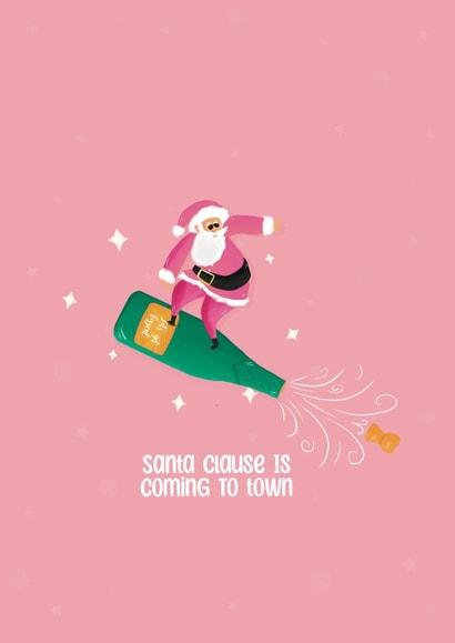 Cute Christmas Card for Loved One - Santa Riding Prosecco - created by Oh So Jolie