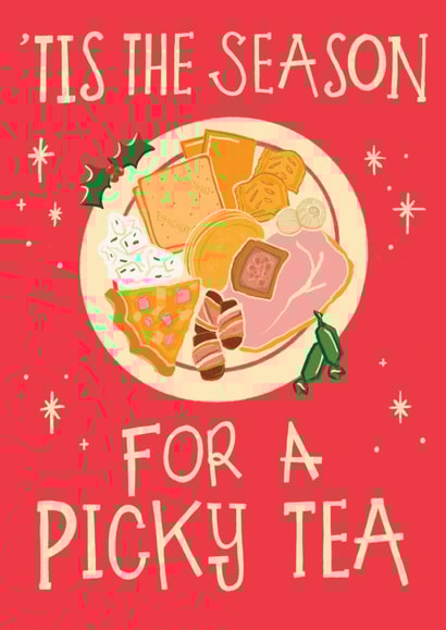 Seasons Greetings Card for Friends and Family to Celebrate Christmas Picky Foods created by Lisa Illustrates