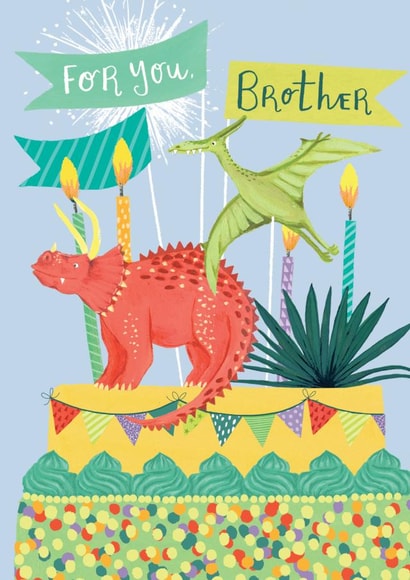 Fun Birthday card for Kids - Dinosaur Cake - For You, Brother created by Louise Tiler