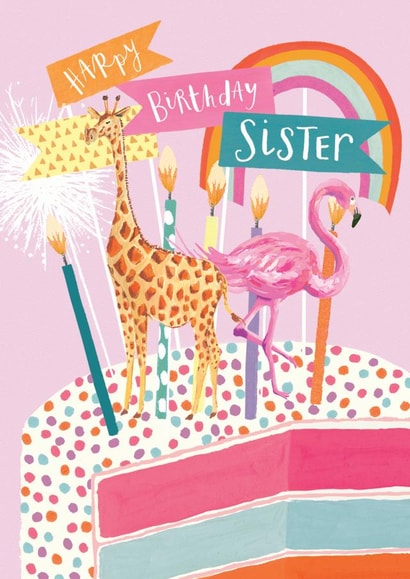 Fun Birthday card for Sister - Animal Birthday Cake - Happy Birthday Sister created by Louise Tiler