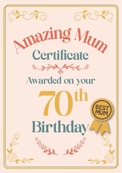 Cute Certificate for your Mum on her 70th Birthday created by Studio Peers