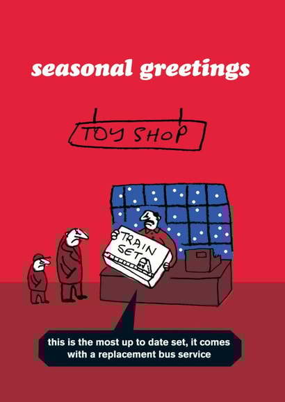 funny seasonal greetings train set card created by Modern Toss
