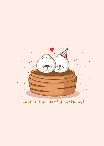 Cute bao buns birthday card - food pun birthday card - wonderful birthday created by Rosalie Perl