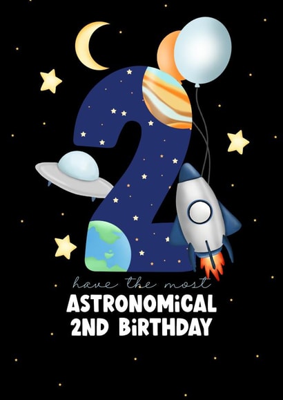 Happy 2nd birthday, boys birthday card, 2 years old, for him, space theme created by LynseyLovez