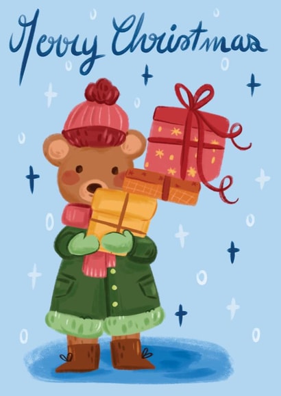 Cute Christmas greeting card, kids greeting card, bear for winter, gifts created by Ilona Ro - Illustrations