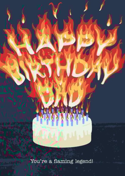 Celebrate your legend Dad milestone birthday with this illustrated cake on fire created by By Big Will Limited