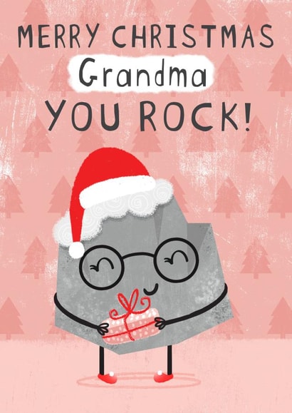 Christmas Card for Grandma -Rock in Santa hat-Merry Christmas Grandma. YOU ROCk! created by Dinky Rouge