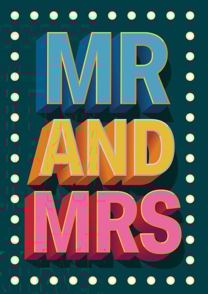 Mr & Mrs retro typographic Engagement, Marriage, Wedding, Anniversary card created by NEEDL designs