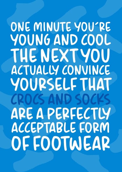 'Crocs and Socks' Funny and Relatable Footwear Themed Birthday Card created by Brogan Thomas