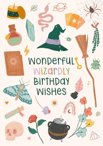 Wonderful Wizardly Birthday Wishes - for kids and adults - witches and wizards created by Lisa Wardle