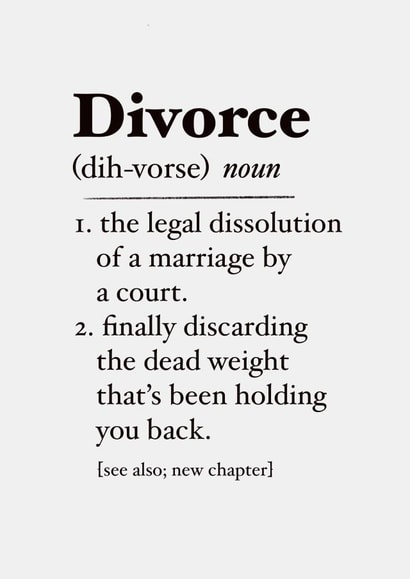 Funny dictionary definition divorce wife husband card created by The Girl Next Draw Cards