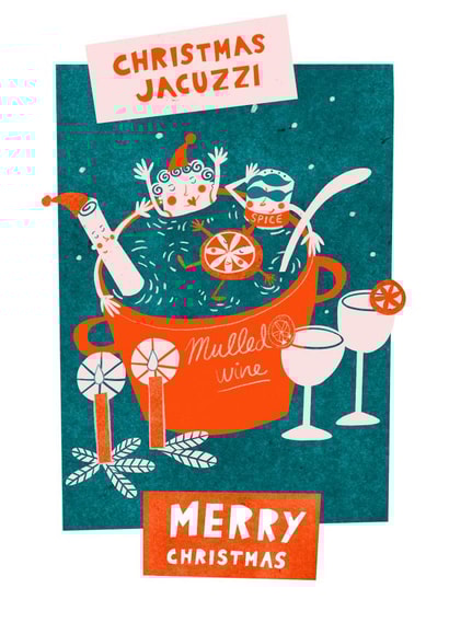 Funny and quirky Christmas Card for family and friends - Christmas Jacuzzi! created by Sima in Stripes