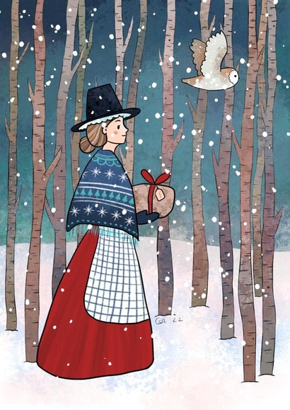 Welsh Lady Christmas card “Blodeuwedd” created by Ceri Thomas