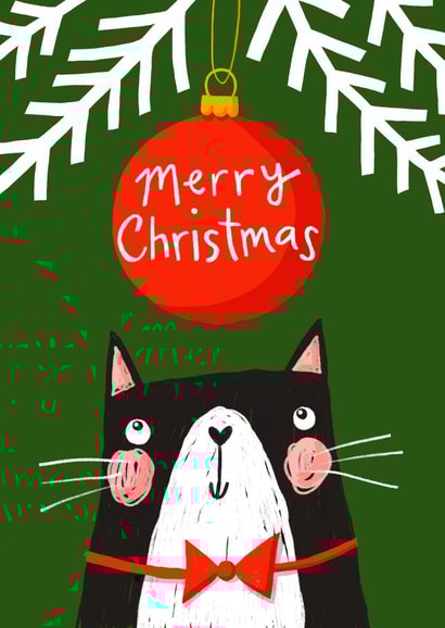 Cute Mischievous Cat Christmas Card To Send To Your Family And Friends created by Nicola Watson