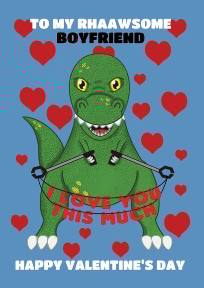 Cute Dinosaur Valentine's Card For Boyfriend - I Love You This Much created by @Cupsie's Creations