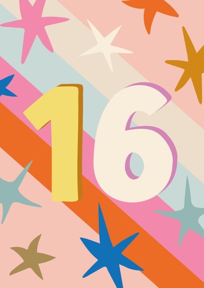 Cute Retro sixteenth birthday card - 16 created by The Pattern Press