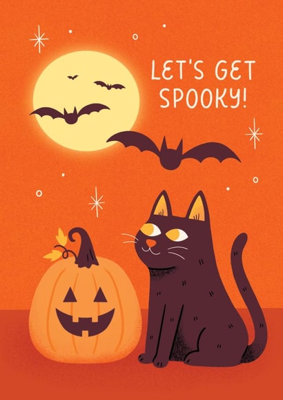 Cute Halloween Card - Bats, Cat and Pumpkin - Let’s Get Spooky! created by Liz Volpi