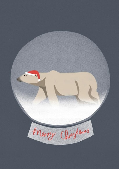 Cute Christmas Card - Polar Bear Snow Globe - Merry Christmas created by Sophie F Milne