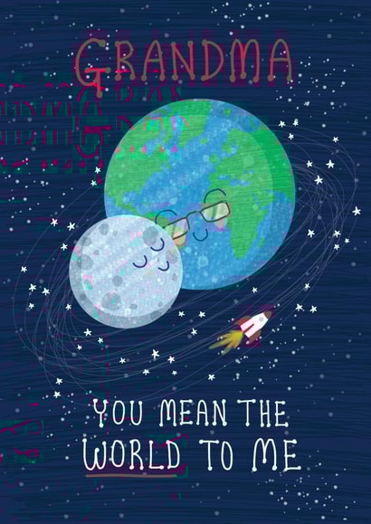 Cute Birthday, Mother's Day card for Grandma - World Moon Space, rocket theme created by Ally Marie Illustration