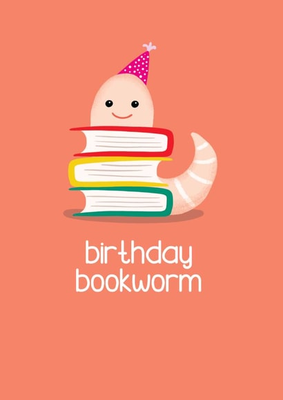Books Birthday Card - Cute Reading Book Worm - for Library Lover created by Bev O'Connor || @oconnordesign
