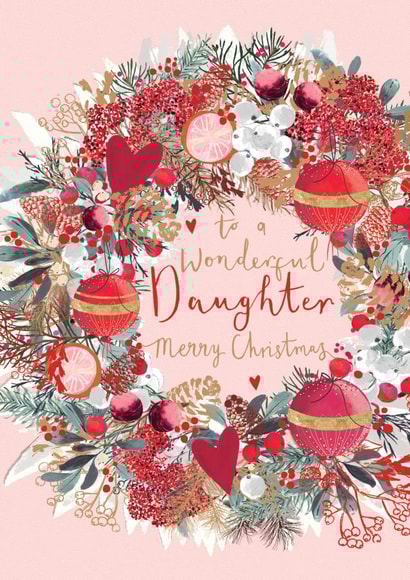 Cute Christmas Card for Daughter - Christmas Wreath - Merry Christmas created by Louise Tiler