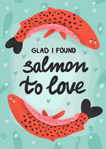 Salmon To Love | Funny Valentines Day Card for Her | Anniversary Card for Him created by @tikkled.pink