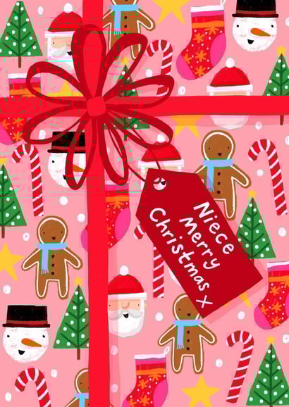 Cute And Colourful Wrapped Christmas Present Card For A Lovely Niece created by Nicola Watson