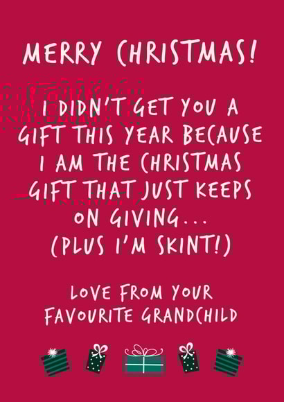 Funny Christmas Card For Grandparents - I'm Skint! created by Fifi Designs