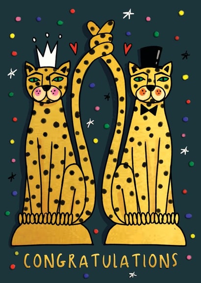 FUN CONGRATULATIONS WEDDING CARD. TIGER CANDLELABRAS. FOR THEM. created by NICHOLA COWDERY ILLUSTRATIONS 
