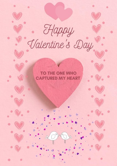 Valentine's Day: Captured My Heart - Cute LoveBirds with Pink & Purple Hearts created by Dara, Ceramic Scripture