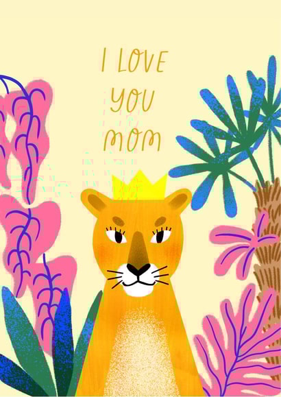 Cute card with a lioness in the jungle. For a birthday or mother's day. created by Anastasia Ultramarin