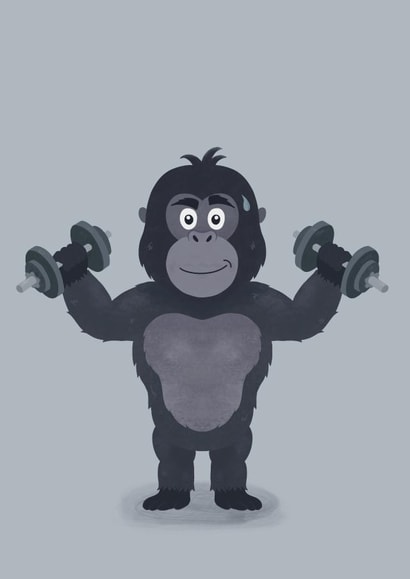 A gorilla pumping iron created by Shannon Flynn