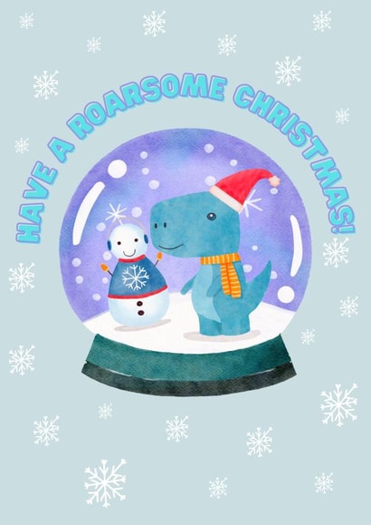 Dinosaur snow globe Christmas card created by For You Creative