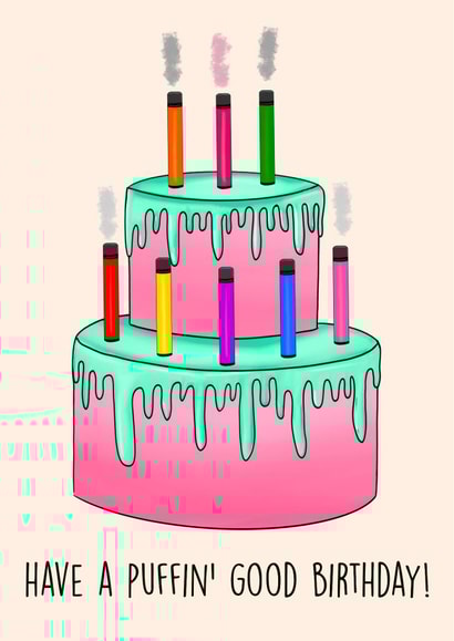 The perfect birthday card for a vape smoker! Have a puffin' good birthday created by Poppy & Mabel