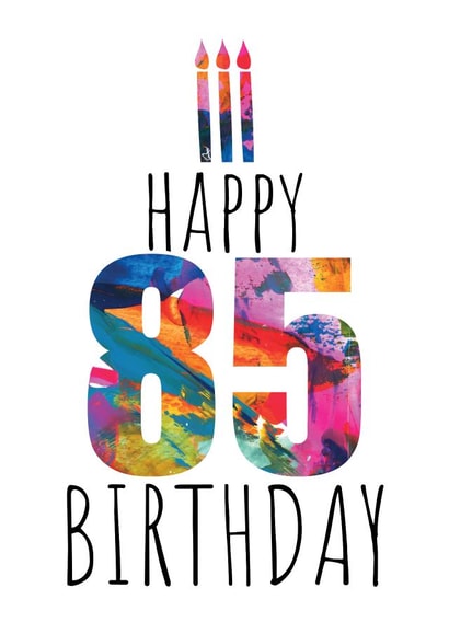 Colourful 85th Birthday Card - Candles and Cake Design - Abstract Art created by size3art