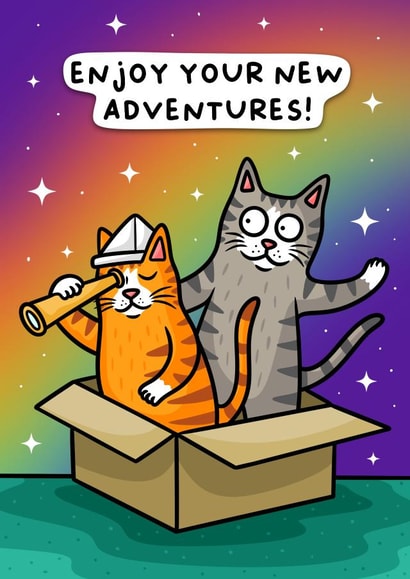 Enjoy your new adventures- cats in a box cute leaving - new home - new job card created by Wafflemamaart
