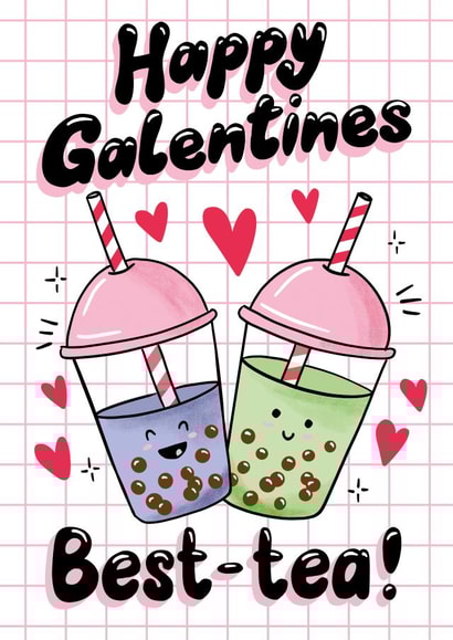 Cute Galentines Card - Bubble Tea Galentines Card - Valentines Card for Bestie created by Jessie Maeve Studio