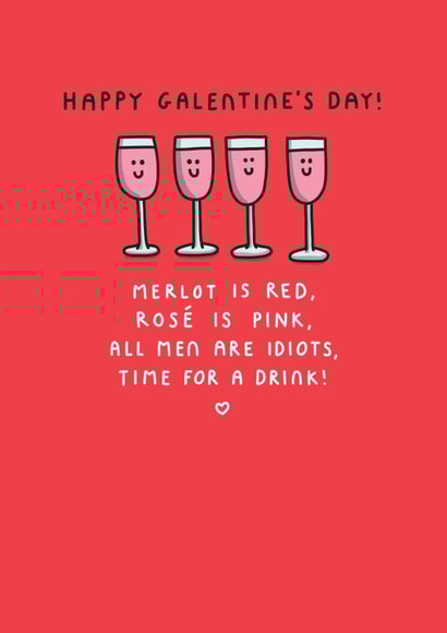 Merlot Is Red, Rose Is Pink... Funny Wine Galentine's Day Valentine Card created by mungo and shoddy